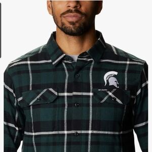 Columbia Green MSU Spartans Flare Gun Flannel Longsleeve Shirt Size XXL